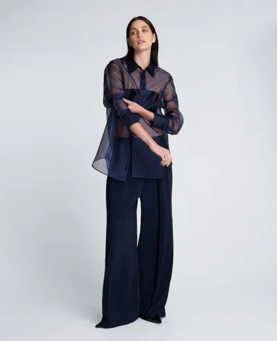 Kenneth Cole Sheer Organza Oversized Button Front Shirt In Blue