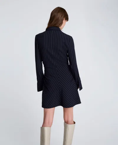 Kenneth Cole Pinstripe Crepe A-line Zip Front Dress In Black