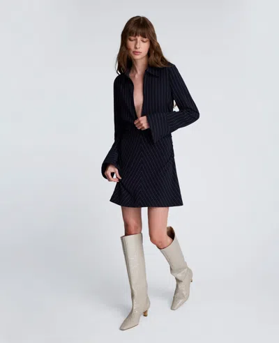 Kenneth Cole Pinstripe Crepe A-line Zip Front Dress In Black