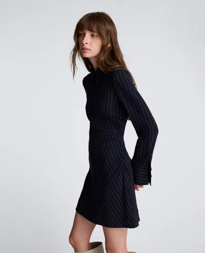 Kenneth Cole Pinstripe Crepe A-line Zip Front Dress In Black