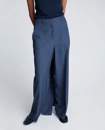 Kenneth Cole Textured Pinstripe Fly Front High Rise Boyfriend Wide Leg Pant In Blue