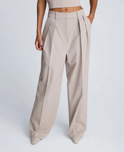Kenneth Cole Plaid High Rise Fly Front Wide Leg Double Pleat Front Pant In Neutral