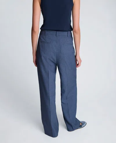 Kenneth Cole Textured Pinstripe Fly Front High Rise Boyfriend Wide Leg Pant In Blue