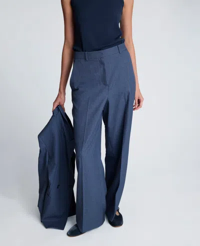 Kenneth Cole Textured Pinstripe Fly Front High Rise Boyfriend Wide Leg Pant In Blue