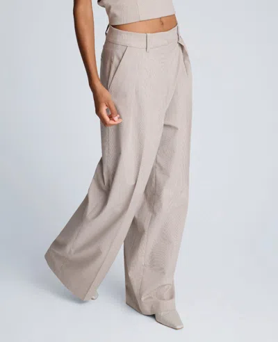 Kenneth Cole Plaid High Rise Fly Front Wide Leg Double Pleat Front Pant In Neutral