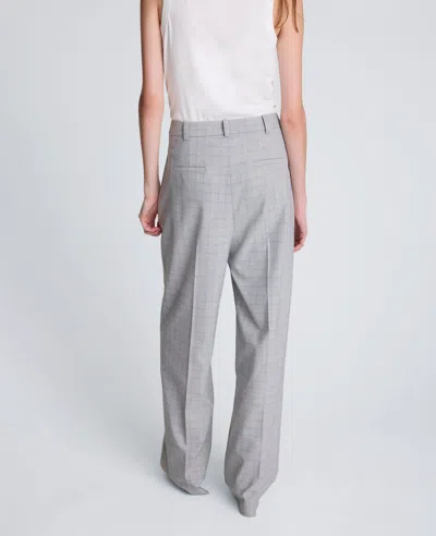 Kenneth Cole Plaid Fly Front High Rise Boyfriend Wide Leg Pant In Gray