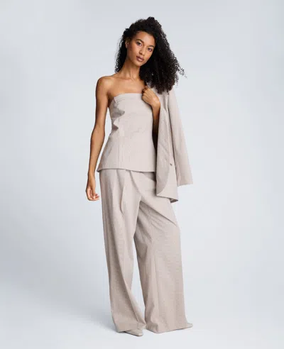 Kenneth Cole Plaid High Rise Fly Front Wide Leg Double Pleat Front Pant In Neutral