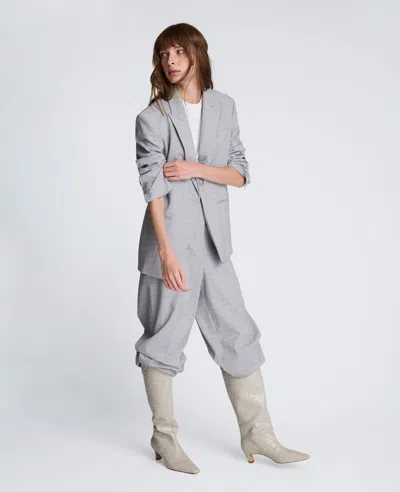 Kenneth Cole Plaid Fly Front High Rise Boyfriend Wide Leg Pant In Gray