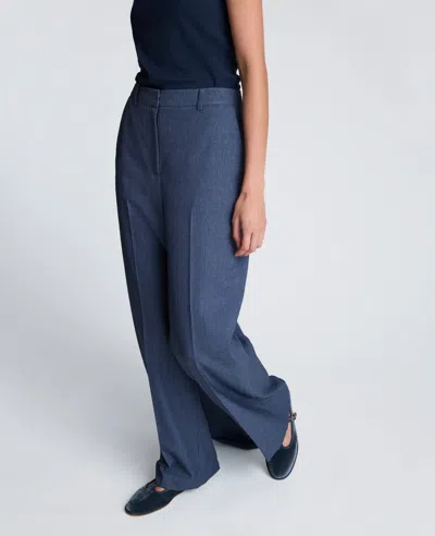 Kenneth Cole Textured Pinstripe Fly Front High Rise Boyfriend Wide Leg Pant In Blue