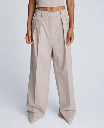 Kenneth Cole Plaid High Rise Fly Front Wide Leg Double Pleat Front Pant In Neutral