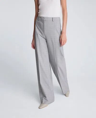 Kenneth Cole Plaid Fly Front High Rise Boyfriend Wide Leg Pant In Gray