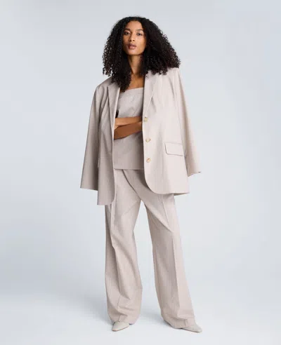 Kenneth Cole Plaid High Rise Fly Front Wide Leg Double Pleat Front Pant In Neutral