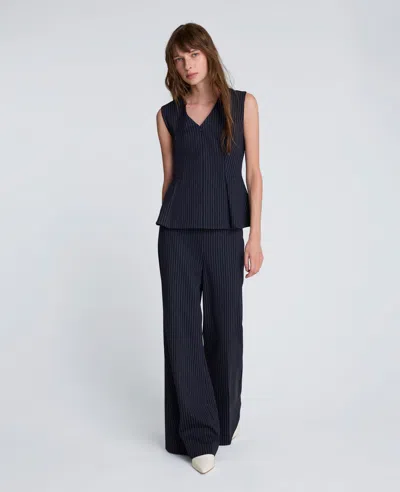 Kenneth Cole Pinstripe Knit Pull-on Flare Pant In Blue