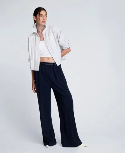 Kenneth Cole Cropped Tuxedo Style Long Sleeve Button Down Blouse In White