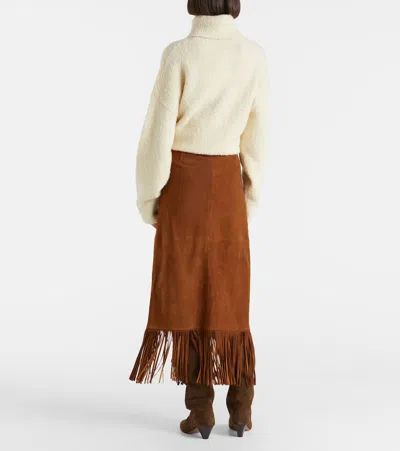 Polo Ralph Lauren Fringed Suede Midi Skirt In Brown