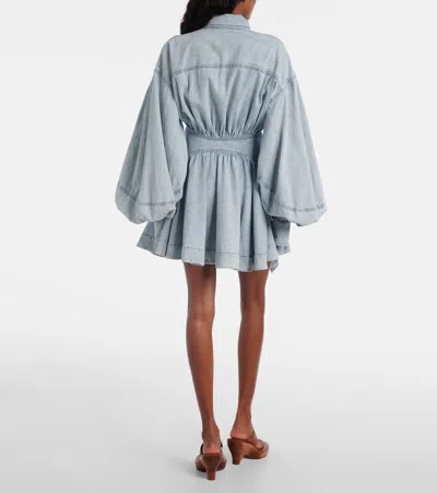 Zimmermann Rebellion Gathered Denim Mini Wrap Dress In Blue
