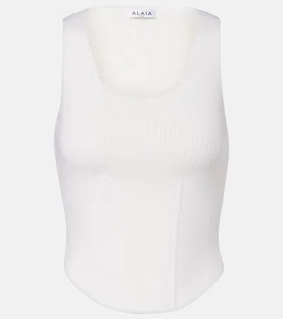 Alaïa Ribbed-knit Wool-blend Bustier In White
