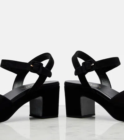 Prada Suede Triangle Logo Platform Sandals In Black