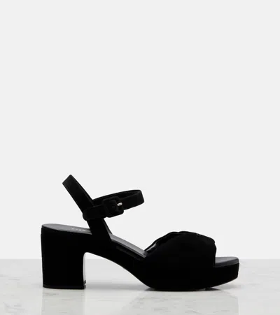 Prada Suede Triangle Logo Platform Sandals In Black