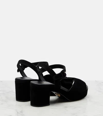 Prada Suede Triangle Logo Platform Sandals In Black