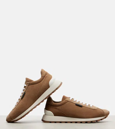 Brunello Cucinelli Monili Suede Sneakers In Brown