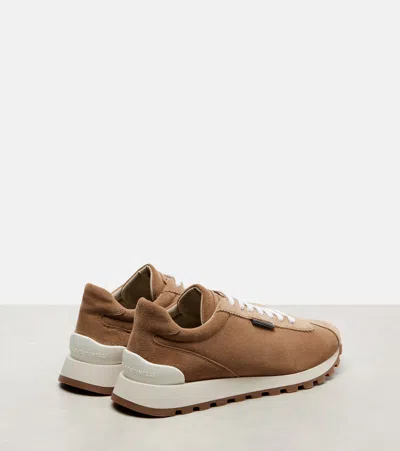 Brunello Cucinelli Monili Suede Sneakers In Brown