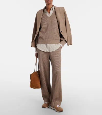 Brunello Cucinelli Monili Suede Sneakers In Brown