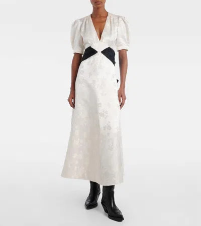 Gabriela Hearst Larkin Belted Floral-jacquard Silk-satin Maxi Dress In Neutral