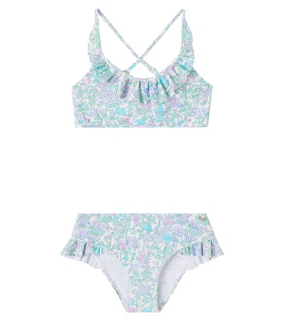 Bonpoint Ruffled Floral Bikini In Blue