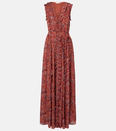 Ulla Johnson Aida Ruffled Silk-blend Chiffon Maxi Dress In Red