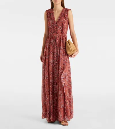 Ulla Johnson Aida Ruffled Silk-blend Chiffon Maxi Dress In Red