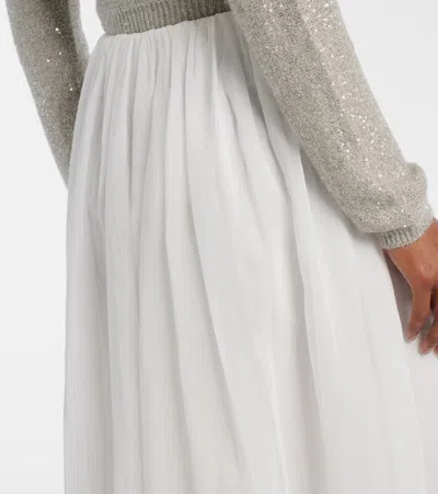 Brunello Cucinelli Cotton And Tulle Midi Skirt In White