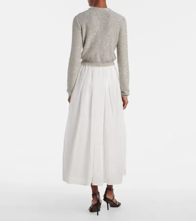 Brunello Cucinelli Cotton And Tulle Midi Skirt In White