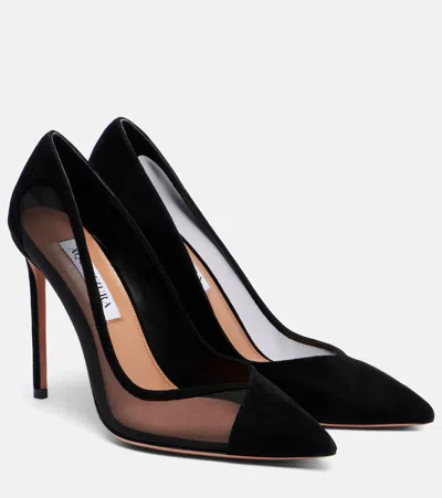 Aquazzura Studio 105 Mesh-paneled Suede Pumps In Black