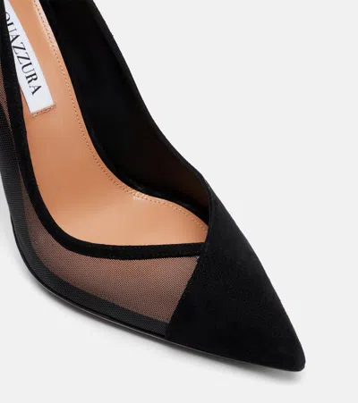 Aquazzura Studio 105 Mesh-paneled Suede Pumps In Black