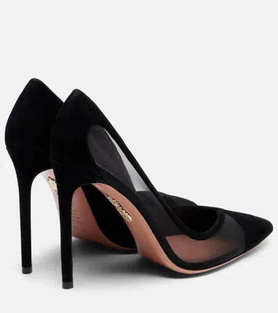 Aquazzura Studio 105 Mesh-paneled Suede Pumps In Black