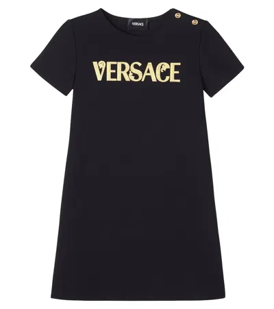 Versace Logo Jersey Dress In Black