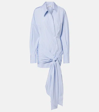 Attico Knotted Striped Cotton-poplin Mini Dress In Blue