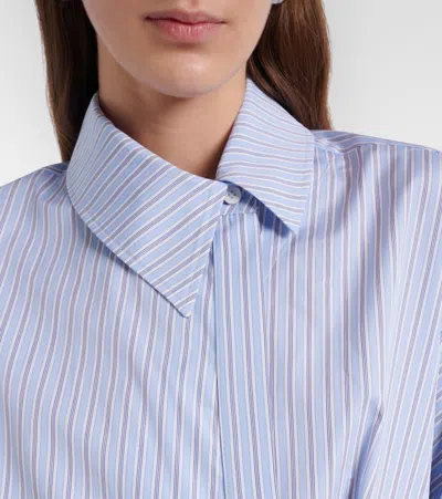 Attico Knotted Striped Cotton-poplin Mini Dress In Blue