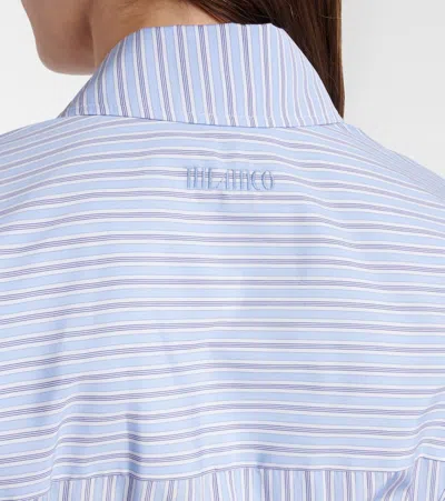 Attico Knotted Striped Cotton-poplin Mini Dress In Blue