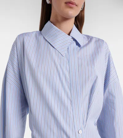 Attico Knotted Striped Cotton-poplin Mini Dress In Blue
