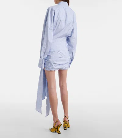 Attico Knotted Striped Cotton-poplin Mini Dress In Blue