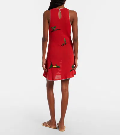 Staud Marea Embroidered Open-knit Mini Dress In Red