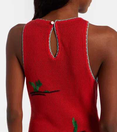 Staud Marea Embroidered Open-knit Mini Dress In Red