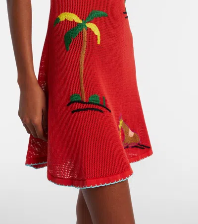 Staud Marea Embroidered Open-knit Mini Dress In Red