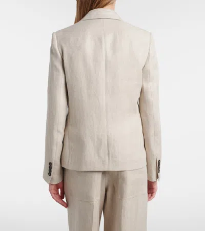 Brunello Cucinelli Women Double-breasted Jacket In Linen And Cotton With Chevron Pattern In Neutral