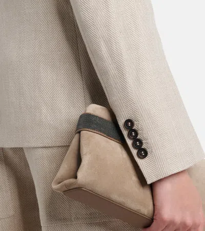 Brunello Cucinelli Women Double-breasted Jacket In Linen And Cotton With Chevron Pattern In Neutral