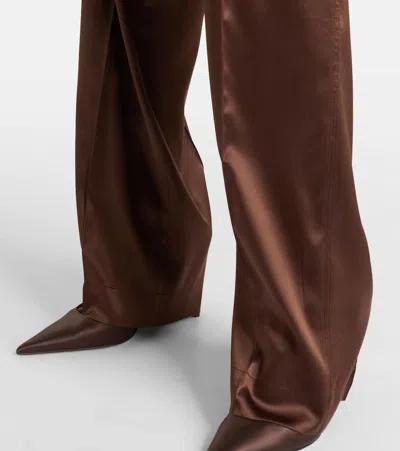 Tom Ford Brown Pants With Elastic Waist And Logo Lettering In Stretch Silk For Women In Brown