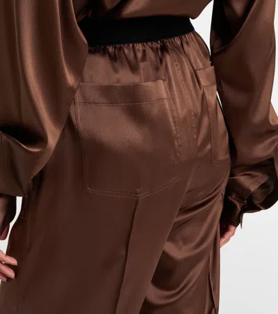 Tom Ford Brown Pants With Elastic Waist And Logo Lettering In Stretch Silk For Women In Brown