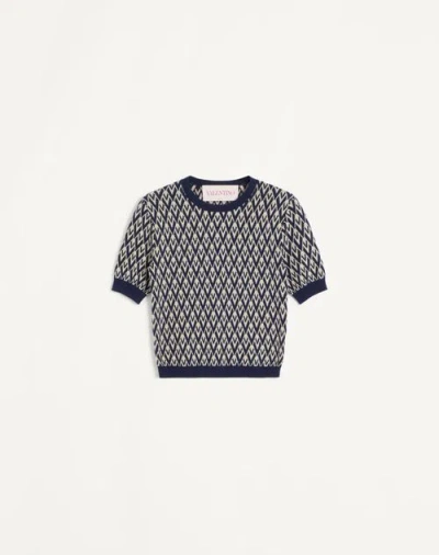 Valentino Toute La V Jacquard Wool Jumper Woman Cream/navy Xxs In Multi